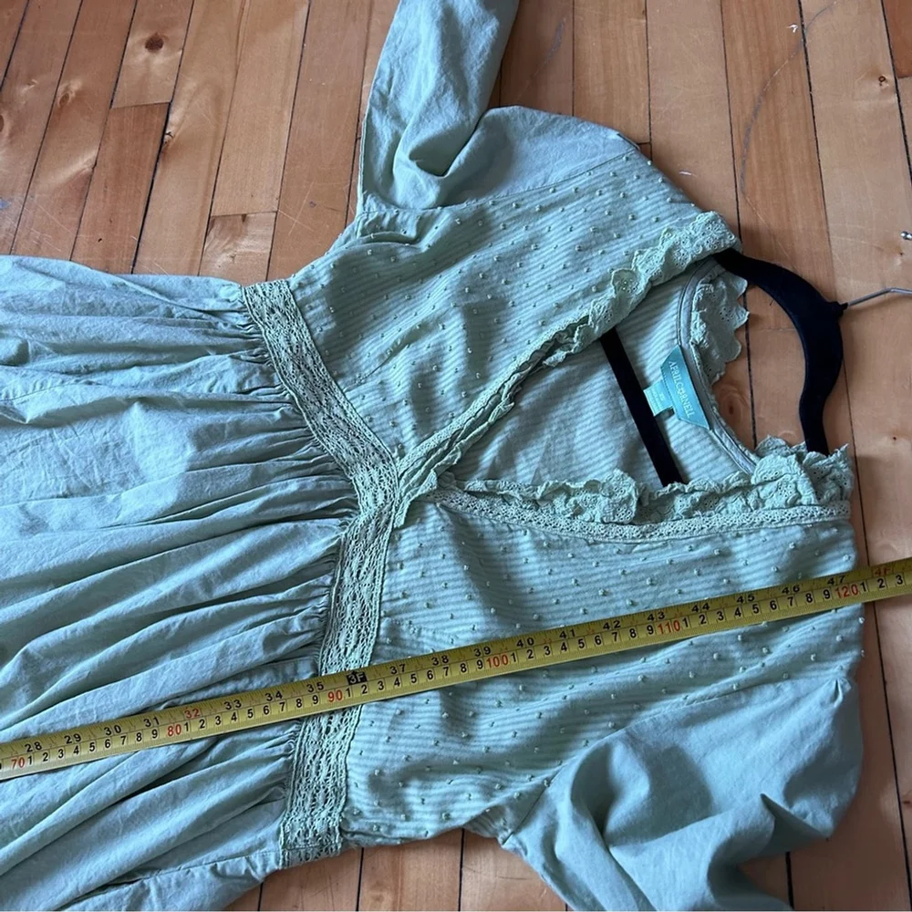 April Cornell Sz XS Green Dainty Long Sleeves Cotton Cottagecore Max Dress - Picture 13 of 13